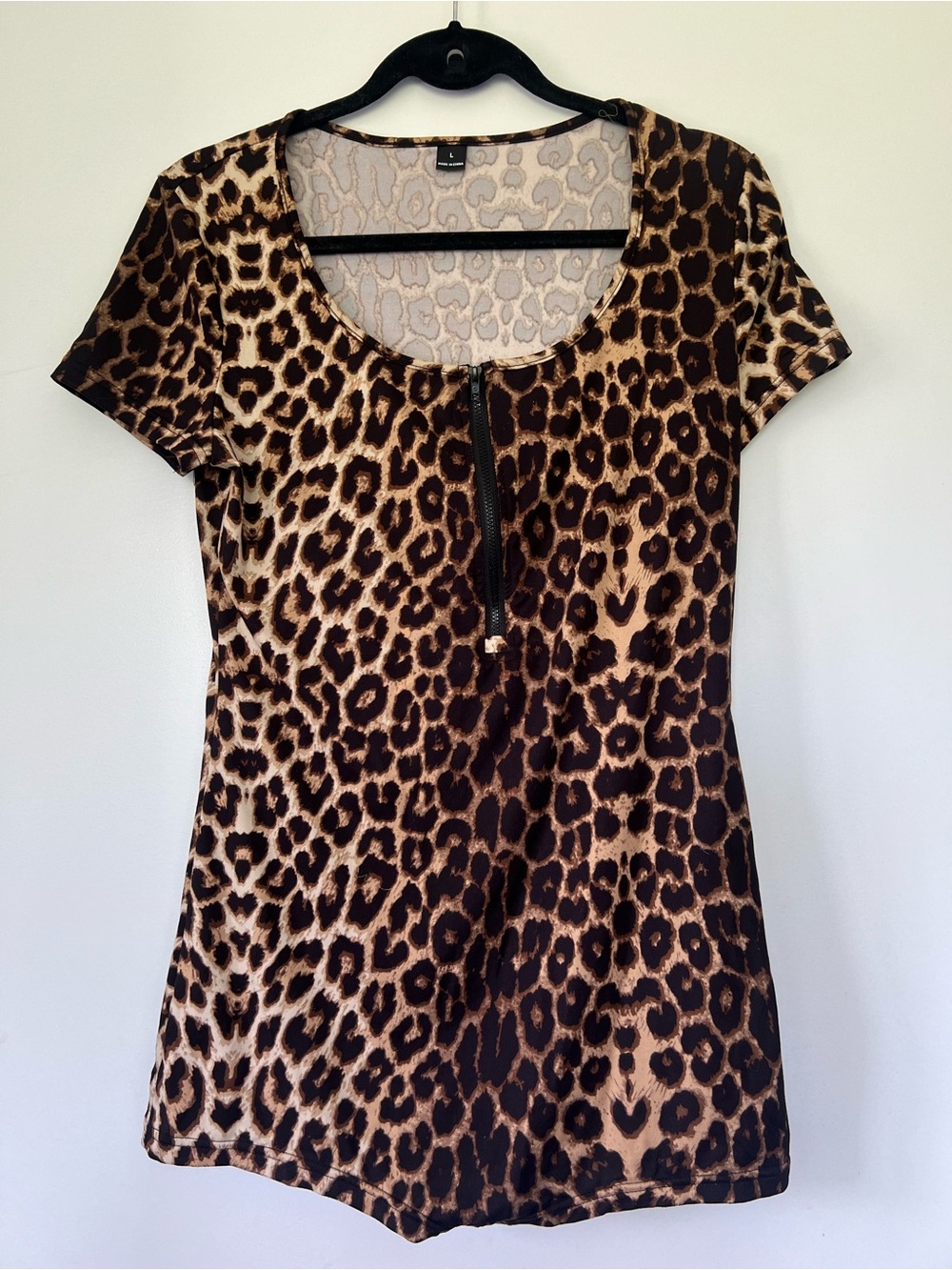 SHEIN Leopard Print Short Sleeve Romper - Brown/Black